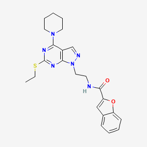 molecular formula C23H26N6O2S B2451390 N-(2-(6-(ethylthio)-4-(piperidin-1-yl)-1H-pyrazolo[3,4-d]pyrimidin-1-yl)ethyl)benzofuran-2-carboxamide CAS No. 953928-72-8