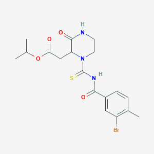 molecular formula C18H22BrN3O4S B2451394 Isopropyl 2-(1-((3-bromo-4-methylbenzoyl)carbamothioyl)-3-oxopiperazin-2-yl)acetate CAS No. 1030830-15-9