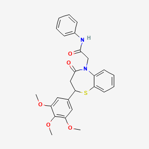 molecular formula C26H26N2O5S B2451397 2-(4-oxo-2-(3,4,5-trimethoxyphenyl)-3,4-dihydrobenzo[b][1,4]thiazepin-5(2H)-yl)-N-phenylacetamide CAS No. 847487-69-8