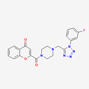 molecular formula C22H19FN6O3 B2451413 2-(4-((1-(3-fluorophenyl)-1H-tetrazol-5-yl)methyl)piperazine-1-carbonyl)-4H-chromen-4-one CAS No. 1040676-20-7