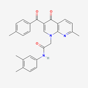 molecular formula C27H25N3O3 B2451445 N-(3,4-二甲苯基)-2-(7-甲基-3-(4-甲基苯甲酰基)-4-氧代-1,8-萘啶-1(4H)-基)乙酰胺 CAS No. 894908-73-7