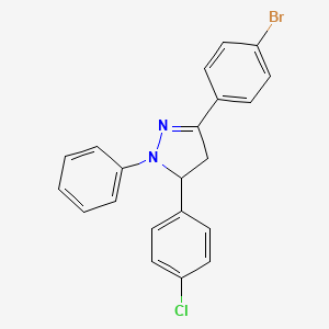 molecular formula C21H16BrClN2 B2451458 3-(4-bromophenyl)-5-(4-chlorophenyl)-1-phenyl-4,5-dihydro-1H-pyrazole CAS No. 122652-40-8