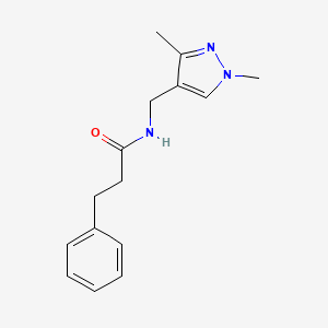 molecular formula C15H19N3O B2451461 N-((1,3-二甲基-1H-吡唑-4-基)甲基)-3-苯基丙酰胺 CAS No. 942747-02-6