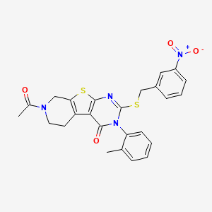 molecular formula C25H22N4O4S2 B2451463 7-乙酰基-2-((3-硝基苄基)硫代)-3-(邻甲苯基)-5,6,7,8-四氢吡啶并[4',3':4,5]噻吩并[2,3-d]嘧啶-4(3H)-酮 CAS No. 1185172-93-3