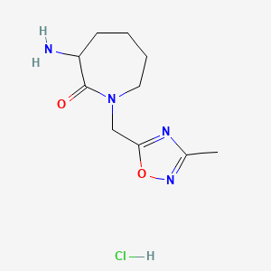 molecular formula C10H17ClN4O2 B2451471 3-Amino-1-[(3-methyl-1,2,4-oxadiazol-5-yl)methyl]azepan-2-one hydrochloride CAS No. 2059932-30-6