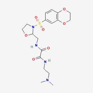 molecular formula C18H26N4O7S B2451474 N1-((3-((2,3-dihydrobenzo[b][1,4]dioxin-6-yl)sulfonyl)oxazolidin-2-yl)methyl)-N2-(2-(dimethylamino)ethyl)oxalamide CAS No. 868982-31-4