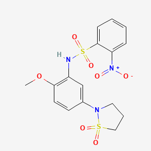 molecular formula C16H17N3O7S2 B2451486 N-(5-(1,1-dioxidoisothiazolidin-2-yl)-2-methoxyphenyl)-2-nitrobenzenesulfonamide CAS No. 941985-90-6