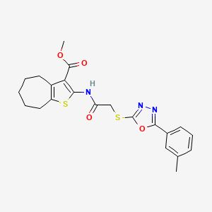 methyl 2-(2-((5-(m-tolyl)-1,3,4-oxadiazol-2-yl)thio)acetamido)-5,6,7,8-tetrahydro-4H-cyclohepta[b]thiophene-3-carboxylate