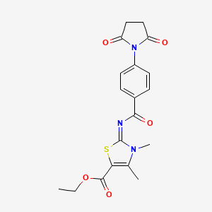 (Z)-ethyl 2-((4-(2,5-dioxopyrrolidin-1-yl)benzoyl)imino)-3,4-dimethyl-2,3-dihydrothiazole-5-carboxylate