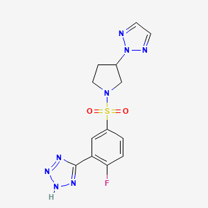 molecular formula C13H13FN8O2S B2451510 5-(5-((3-(2H-1,2,3-triazol-2-yl)pyrrolidin-1-yl)sulfonyl)-2-fluorophenyl)-1H-tetrazole CAS No. 2200626-12-4