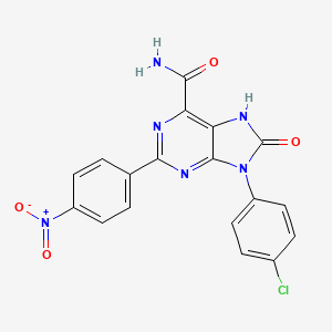 molecular formula C18H11ClN6O4 B2451566 9-(4-chlorophenyl)-2-(4-nitrophenyl)-8-oxo-8,9-dihydro-7H-purine-6-carboxamide CAS No. 887888-11-1