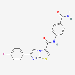 molecular formula C19H13FN4O2S B2451570 N-(4-carbamoylphenyl)-6-(4-fluorophenyl)imidazo[2,1-b]thiazole-3-carboxamide CAS No. 1049419-77-3