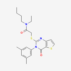 molecular formula C22H27N3O2S2 B2451580 N-butyl-2-{[3-(3,5-dimethylphenyl)-4-oxo-3,4-dihydrothieno[3,2-d]pyrimidin-2-yl]sulfanyl}-N-ethylacetamide CAS No. 1260937-03-8