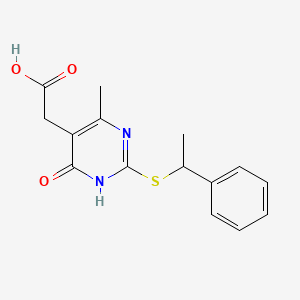 molecular formula C15H16N2O3S B2451600 2-(4-Methyl-6-oxo-2-((1-phenylethyl)thio)-1,6-dihydropyrimidin-5-yl)acetic acid CAS No. 1105191-73-8