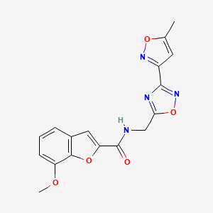 molecular formula C17H14N4O5 B2451615 7-methoxy-N-((3-(5-methylisoxazol-3-yl)-1,2,4-oxadiazol-5-yl)methyl)benzofuran-2-carboxamide CAS No. 2034331-00-3