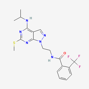 molecular formula C19H21F3N6OS B2451631 N-(2-(4-(isopropylamino)-6-(methylthio)-1H-pyrazolo[3,4-d]pyrimidin-1-yl)ethyl)-2-(trifluoromethyl)benzamide CAS No. 941896-33-9