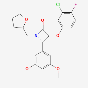 3-(3-Chloro-4-fluorophenoxy)-4-(3,5-dimethoxyphenyl)-1-[(oxolan-2-yl)methyl]azetidin-2-one