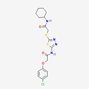 molecular formula C18H21ClN4O3S2 B2451634 2-(4-氯苯氧基)-N-(5-((2-(环己基氨基)-2-氧代乙基)硫代)-1,3,4-噻二唑-2-基)乙酰胺 CAS No. 868976-87-8