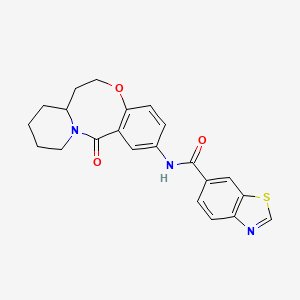 molecular formula C22H21N3O3S B2451650 N-(6-Oxo-2,3,4,12,13,13a-hexahydro-1H-pyrido[2,1-d][1,5]benzoxazocin-8-yl)-1,3-benzothiazole-6-carboxamide CAS No. 1327642-35-2