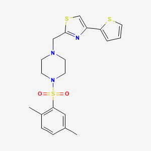 molecular formula C20H23N3O2S3 B2451652 2-((4-((2,5-Dimethylphenyl)sulfonyl)piperazin-1-yl)methyl)-4-(thiophen-2-yl)thiazole CAS No. 1173253-03-6