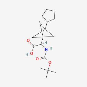 molecular formula C17H27NO4 B2451661 2-(3-Cyclopentyl-1-bicyclo[1.1.1]pentanyl)-2-[(2-methylpropan-2-yl)oxycarbonylamino]acetic acid CAS No. 2287259-89-4