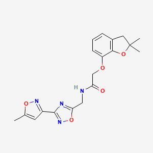 molecular formula C19H20N4O5 B2451670 2-((2,2-dimethyl-2,3-dihydrobenzofuran-7-yl)oxy)-N-((3-(5-methylisoxazol-3-yl)-1,2,4-oxadiazol-5-yl)methyl)acetamide CAS No. 2034320-95-9