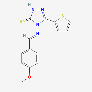 molecular formula C14H12N4OS2 B2451685 4-{[(E)-(4-methoxyphenyl)methylidene]amino}-5-(2-thienyl)-4H-1,2,4-triazole-3-thiol CAS No. 477857-65-1