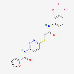 molecular formula C18H13F3N4O3S B2451687 N-(6-((2-oxo-2-((3-(trifluoromethyl)phenyl)amino)ethyl)thio)pyridazin-3-yl)furan-2-carboxamide CAS No. 1021136-04-8