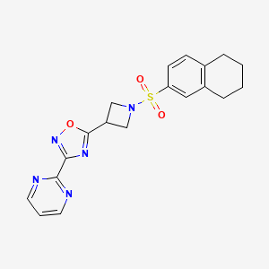 molecular formula C19H19N5O3S B2451689 3-(Pyrimidin-2-yl)-5-(1-((5,6,7,8-tetrahydronaphthalen-2-yl)sulfonyl)azetidin-3-yl)-1,2,4-oxadiazole CAS No. 1327541-58-1