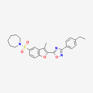 molecular formula C25H27N3O4S B2451694 1-({2-[3-(4-Ethylphenyl)-1,2,4-oxadiazol-5-yl]-3-methyl-1-benzofuran-5-yl}sulfonyl)azepane CAS No. 1207016-82-7