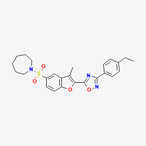 molecular formula C25H27N3O4S B2451694 1-({2-[3-(4-エチルフェニル)-1,2,4-オキサジアゾール-5-イル]-3-メチル-1-ベンゾフラン-5-イル}スルホニル)アゼパン CAS No. 1207016-82-7