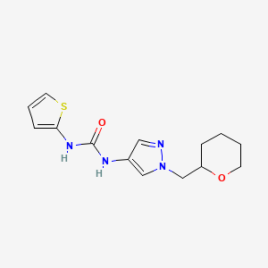 molecular formula C14H18N4O2S B2451695 1-(1-((tetrahydro-2H-pyran-2-yl)methyl)-1H-pyrazol-4-yl)-3-(thiophen-2-yl)urea CAS No. 2034612-79-6