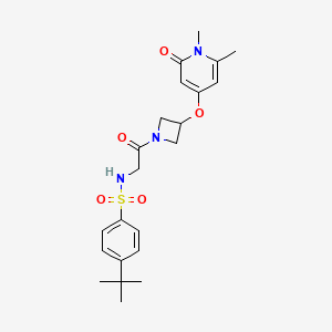 molecular formula C22H29N3O5S B2451703 4-(tert-butyl)-N-(2-(3-((1,6-dimethyl-2-oxo-1,2-dihydropyridin-4-yl)oxy)azetidin-1-yl)-2-oxoethyl)benzenesulfonamide CAS No. 2034386-11-1