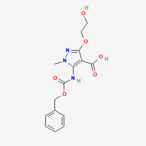 molecular formula C15H17N3O6 B2451708 3-(2-Hydroxyethoxy)-1-methyl-5-(phenylmethoxycarbonylamino)pyrazole-4-carboxylic acid CAS No. 2287345-04-2