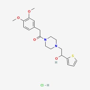 molecular formula C20H27ClN2O4S B2451718 2-(3,4-Dimethoxyphenyl)-1-(4-(2-hydroxy-2-(thiophen-2-yl)ethyl)piperazin-1-yl)ethanone hydrochloride CAS No. 1351614-39-5