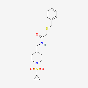 molecular formula C18H26N2O3S2 B2451729 2-(苄硫基)-N-((1-(环丙基磺酰基)哌啶-4-基)甲基)乙酰胺 CAS No. 1235080-33-7