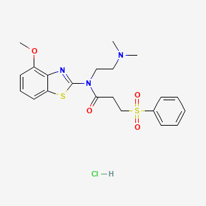 molecular formula C21H26ClN3O4S2 B2451732 N-(2-(dimethylamino)ethyl)-N-(4-methoxybenzo[d]thiazol-2-yl)-3-(phenylsulfonyl)propanamide hydrochloride CAS No. 1216827-64-3