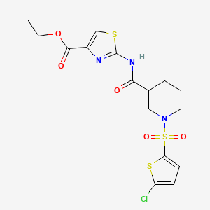 molecular formula C16H18ClN3O5S3 B2451744 Ethyl 2-(1-((5-chlorothiophen-2-yl)sulfonyl)piperidine-3-carboxamido)thiazole-4-carboxylate CAS No. 921574-31-4