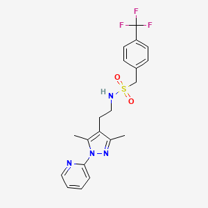 molecular formula C20H21F3N4O2S B2451754 N-(2-(3,5-dimethyl-1-(pyridin-2-yl)-1H-pyrazol-4-yl)ethyl)-1-(4-(trifluoromethyl)phenyl)methanesulfonamide CAS No. 2034338-03-7
