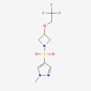 molecular formula C9H12F3N3O3S B2451801 1-甲基-4-((3-(2,2,2-三氟乙氧基)氮杂环丁烷-1-基)磺酰基)-1H-吡唑 CAS No. 2034269-04-8
