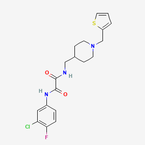 molecular formula C19H21ClFN3O2S B2451807 N1-(3-chloro-4-fluorophenyl)-N2-((1-(thiophen-2-ylmethyl)piperidin-4-yl)methyl)oxalamide CAS No. 953231-27-1