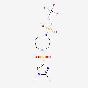 molecular formula C13H21F3N4O4S2 B2451821 1-((1,2-dimethyl-1H-imidazol-4-yl)sulfonyl)-4-((3,3,3-trifluoropropyl)sulfonyl)-1,4-diazepane CAS No. 1903692-08-9
