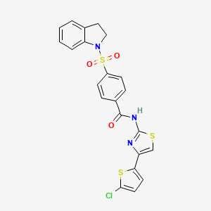 molecular formula C22H16ClN3O3S3 B2451840 N-(4-(5-chlorothiophen-2-yl)thiazol-2-yl)-4-(indolin-1-ylsulfonyl)benzamide CAS No. 394228-61-6