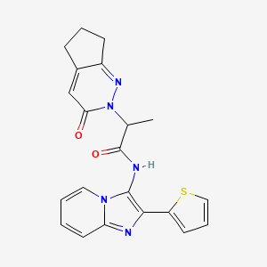 molecular formula C21H19N5O2S B2451905 2-(3-oxo-3,5,6,7-tetrahydro-2H-cyclopenta[c]pyridazin-2-yl)-N-(2-(thiophen-2-yl)imidazo[1,2-a]pyridin-3-yl)propanamide CAS No. 2097859-14-6