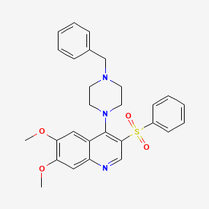 molecular formula C28H29N3O4S B2451947 4-(4-苄基哌嗪-1-基)-6,7-二甲氧基-3-(苯磺酰基)喹啉 CAS No. 866871-58-1