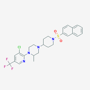 molecular formula C26H28ClF3N4O2S B2451957 1-[3-Chloro-5-(trifluoromethyl)pyridin-2-yl]-2-methyl-4-[1-(naphthalene-2-sulfonyl)piperidin-4-yl]piperazine CAS No. 2097937-96-5