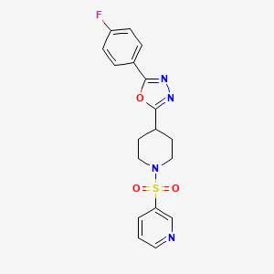 molecular formula C18H17FN4O3S B2451959 2-(4-Fluorophenyl)-5-(1-(pyridin-3-ylsulfonyl)piperidin-4-yl)-1,3,4-oxadiazole CAS No. 1172350-87-6