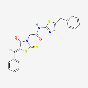 molecular formula C22H17N3O2S3 B2451977 2-(5-Benzylidene-4-oxo-2-thioxo-thiazolidin-3-yl)-N-(5-benzyl-thiazol-2-yl)-acetamide CAS No. 1164489-97-7