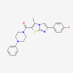 molecular formula C23H21FN4OS B2451982 (6-(4-氟苯基)-3-甲基咪唑并[2,1-b]噻唑-2-基)(4-苯基哌嗪-1-基)甲酮 CAS No. 852133-85-8