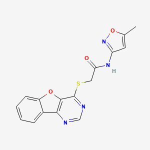 molecular formula C16H12N4O3S B2451997 2-(benzofuro[3,2-d]pyrimidin-4-ylthio)-N-(5-methylisoxazol-3-yl)acetamide CAS No. 851130-30-8